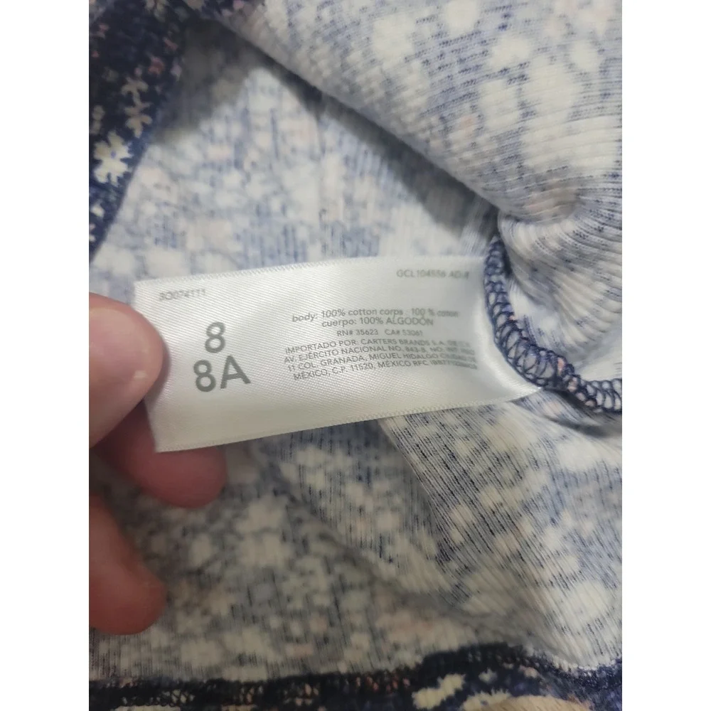 OshKosh B'gosh Girls Blue Ditsy Floral Ribbed Mock Neck Long Sleeve Top Size 8